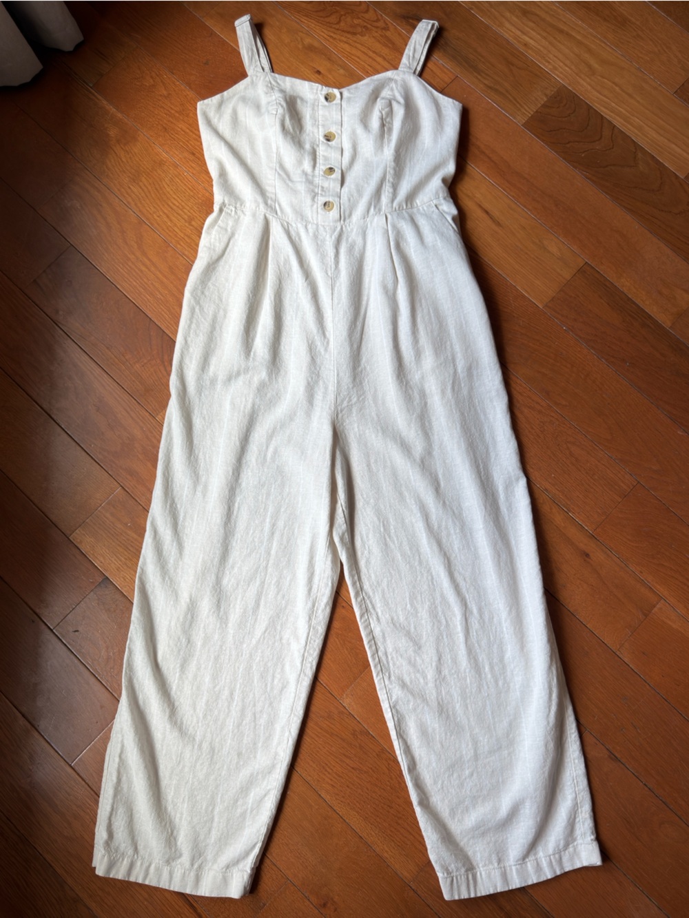 Old Navy Cream Button-Front Linen-Blend Wide-Leg Jumpsuit
